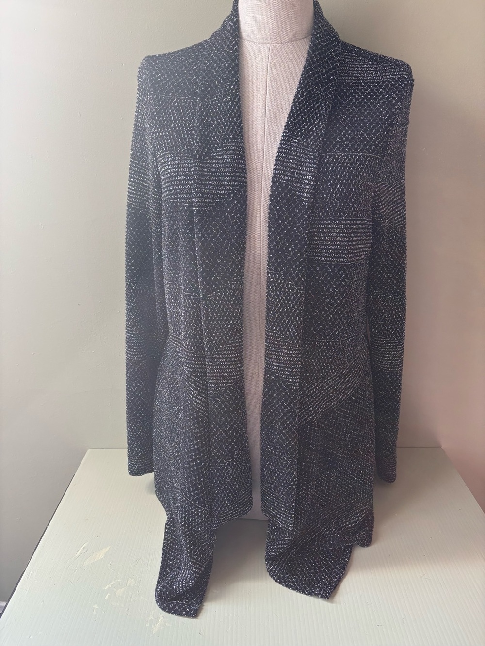 Frank Lyman Design Black metallic glitter Open-Front Blazer cardigan Sz 16